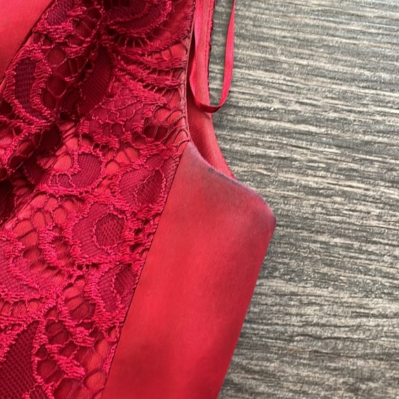 Small Jax Ruby Red Wine Midi Lace Satin Dress - Picture 4 of 10